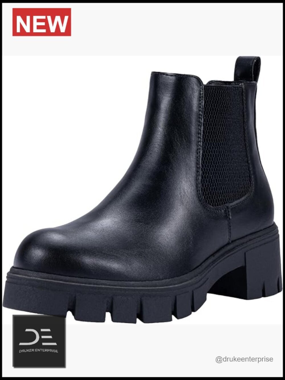 Faux Leather Chelsea Ankle Boots Platform Lug Sole Slip On Booties